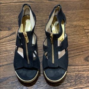 Michael Kors black wedges with gold zipper